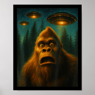 Bigfoot Sasquatch Alien Ufo Starry Night Gifts Men Poster