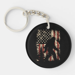 Bigfoot Sasquatch America Flag Patriotic Men Women Key Ring