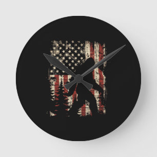 Bigfoot Sasquatch America Flag Patriotic Men Women Round Clock