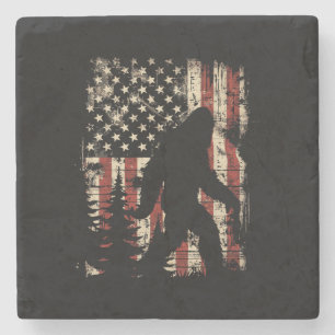 Bigfoot Sasquatch America Flag Patriotic Men Women Stone Coaster