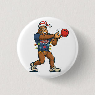 Bigfoot Sasquatch Bowling Funny Holiday Sports 3 Cm Round Badge