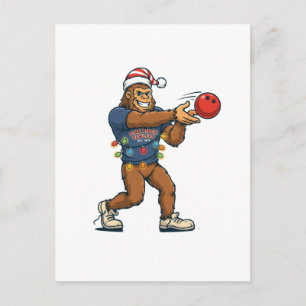 Bigfoot Sasquatch Bowling Funny Holiday Sports Postcard