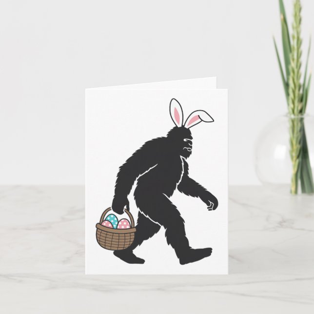 Bigfoot Sasquatch Bunny Ears Carrying Easter Egg B Card (Front)