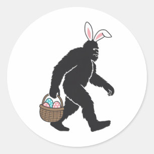 Bigfoot Sasquatch Bunny Ears Carrying Easter Egg B Classic Round Sticker
