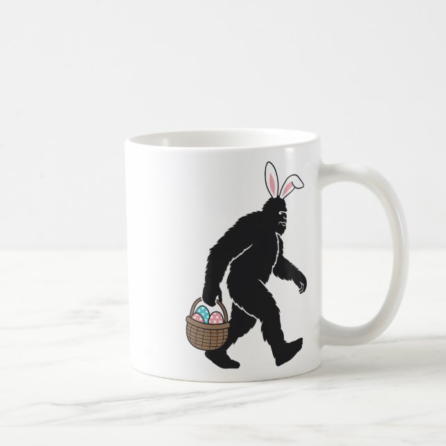 Bigfoot Sasquatch Bunny Ears Carrying Easter Egg B Coffee Mug (Right)