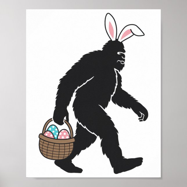 Bigfoot Sasquatch Bunny Ears Carrying Easter Egg B Poster (Front)