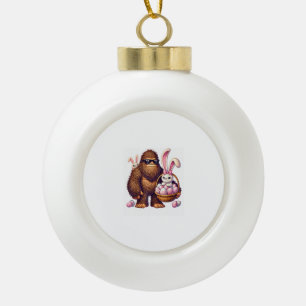 Bigfoot Sasquatch Bunny Easter Eggs Retro Men Boys Ceramic Ball Christmas Ornament