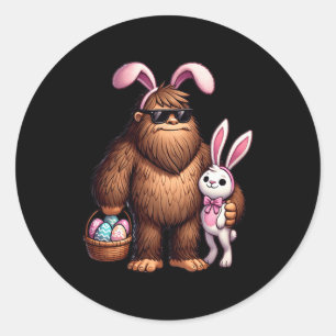 Bigfoot Sasquatch Bunny Easter Eggs Retro Men Boys Classic Round Sticker