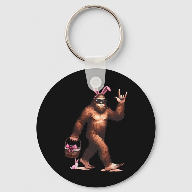 Bigfoot Sasquatch Bunny Easter Eggs Retro Men Boys Key Ring (Front)