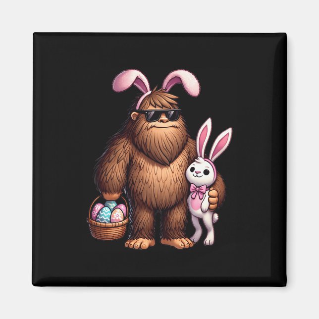 Bigfoot Sasquatch Bunny Easter Eggs Retro Men Boys Magnet (Front)