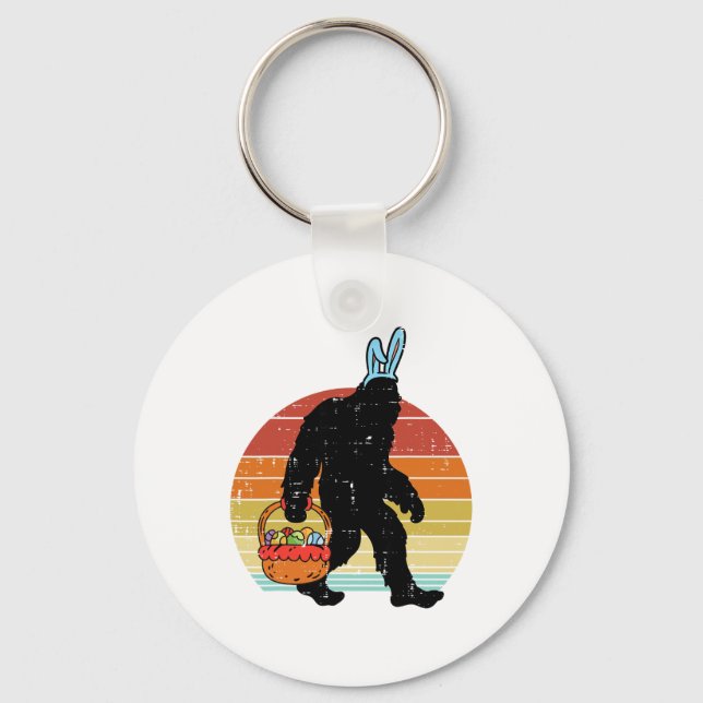 Bigfoot Sasquatch Bunny Easter Eggs Retro Men Wome Key Ring (Front)