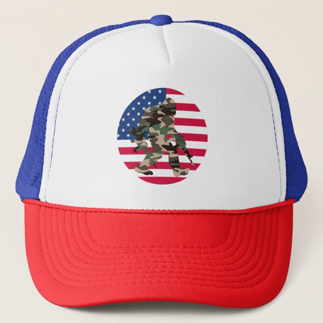 Bigfoot Sasquatch Camo Trucker Hat (Front)