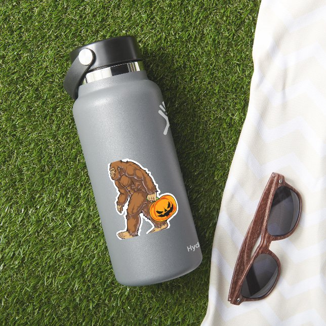 Bigfoot Sasquatch Carrying Scary Pumpkin T shirt (HydroFlask Insitu)