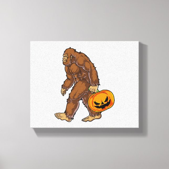Bigfoot Sasquatch Carrying Scary Pumpkin T shirt Canvas Print (Front)