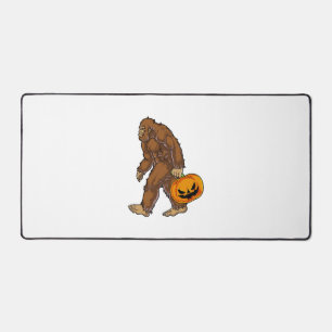 Bigfoot Sasquatch Carrying Scary Pumpkin T shirt Desk Mat