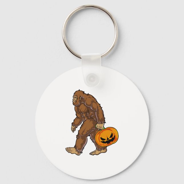 Bigfoot Sasquatch Carrying Scary Pumpkin T shirt Key Ring (Front)