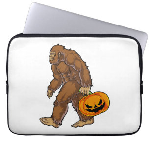 Bigfoot Sasquatch Carrying Scary Pumpkin T shirt Laptop Sleeve