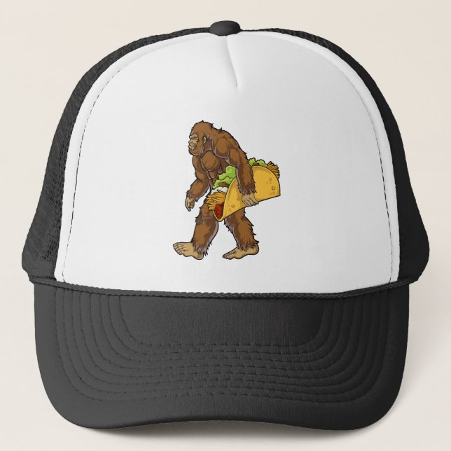 Bigfoot Sasquatch Carrying Taco Trucker Hat (Front)