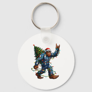 Bigfoot Sasquatch Christmas Tree Santa Hat Lights  Key Ring