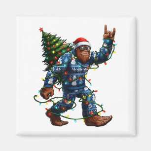 Bigfoot Sasquatch Christmas Tree Santa Hat Lights Magnet