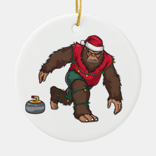 Bigfoot Sasquatch Curling Christmas 2026 Holiday Ceramic Tree Decoration