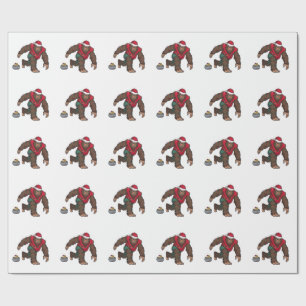 Bigfoot Sasquatch Curling Christmas 2026 Holiday Wrapping Paper