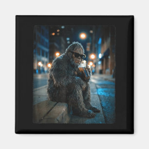 Bigfoot sasquatch drinking iced coffee funny anima magnet