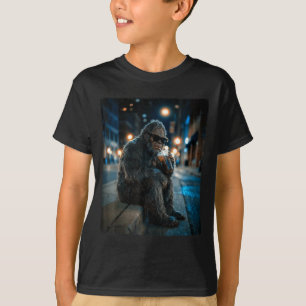 Bigfoot sasquatch drinking iced coffee funny anima T-Shirt