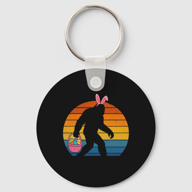 Bigfoot Sasquatch Easter Bunny Egg Hunt Funny Men  Key Ring (Front)