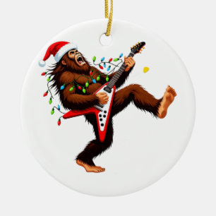 Bigfoot Sasquatch Electric Guitar Christmas 2026   Ceramic Tree Decoration