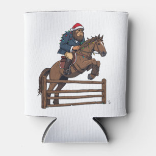 Bigfoot Sasquatch Equestrian Christmas Horse Ridin Can Cooler
