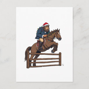 Bigfoot Sasquatch Equestrian Christmas Horse Ridin Postcard