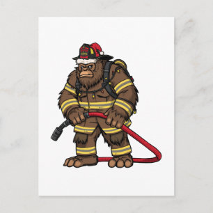 Bigfoot Sasquatch Firefighter Christmas 2026 Announcement Postcard