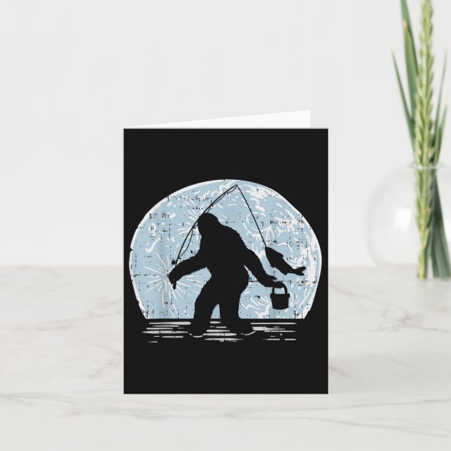 Bigfoot Sasquatch Fishing Moon Funny Fisherman Ang Card (Front)