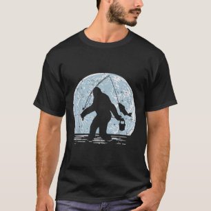 Bigfoot Sasquatch Fishing Moon Funny Fisherman Ang T-Shirt