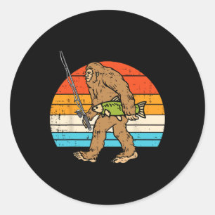 Bigfoot Sasquatch Fishing Retro Fisherman Men Wome Classic Round Sticker