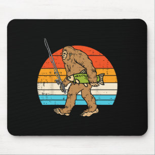Bigfoot Sasquatch Fishing Retro Fisherman Men Wome Mouse Pad