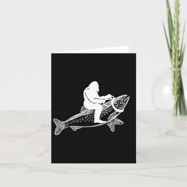 Bigfoot Sasquatch Fly Fishing Trout Fisherman Vint Card (Front)