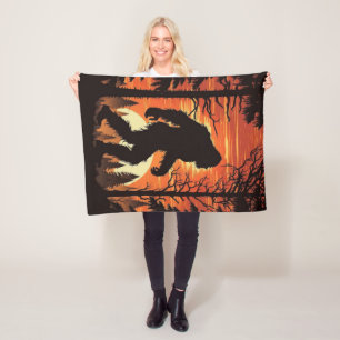 Bigfoot Sasquatch Forest Sunset Fleece Blanket