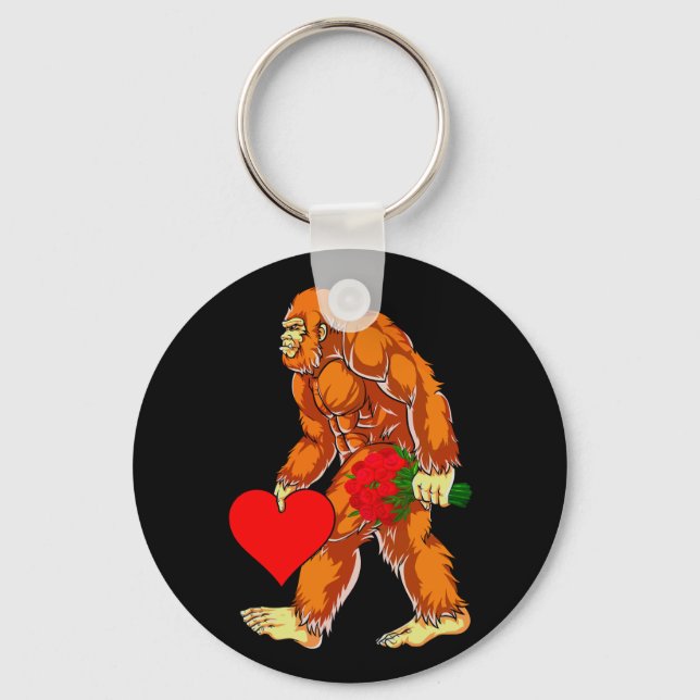 Bigfoot Sasquatch Funny Valentines Day Love Key Ring (Front)