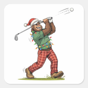 Bigfoot Sasquatch Golf Christmas 2026 Holiday Square Sticker