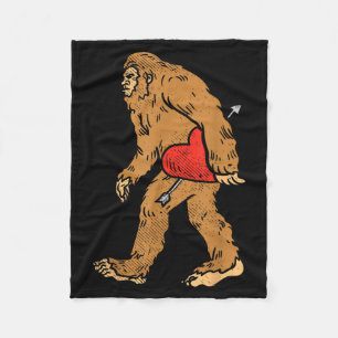 Bigfoot Sasquatch Heart With Arrow Funny Valentine Fleece Blanket
