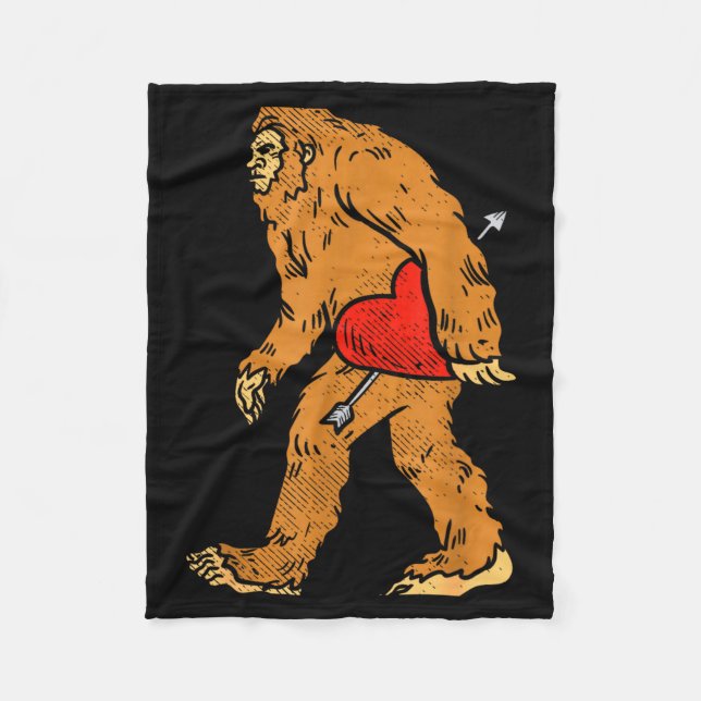 Bigfoot Sasquatch Heart With Arrow Funny Valentine Fleece Blanket (Front)