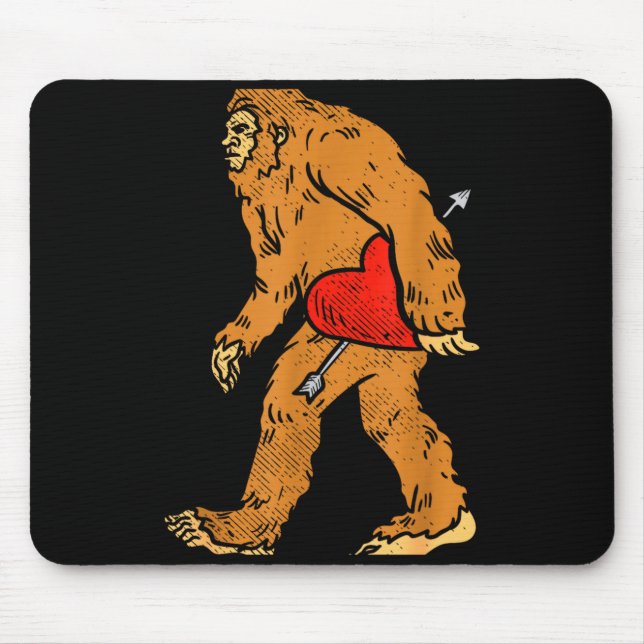 Bigfoot Sasquatch Heart With Arrow Funny Valentine Mouse Pad (Front)