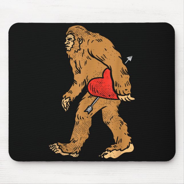 Bigfoot Sasquatch Heart With Arrow Funny Valentine Mouse Pad (Front)