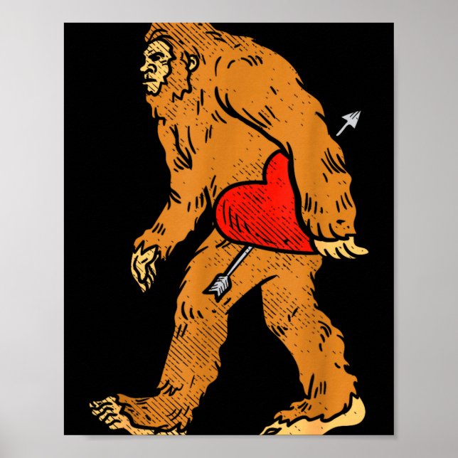 Bigfoot Sasquatch Heart With Arrow Funny Valentine Poster (Front)