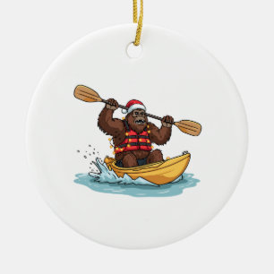 Bigfoot Sasquatch Kayaking Christmas Water Sport Ceramic Tree Decoration