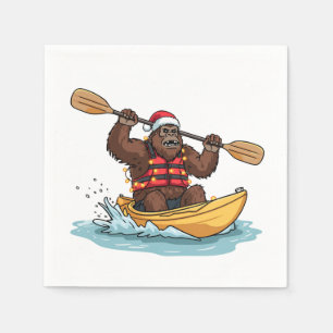Bigfoot Sasquatch Kayaking Christmas Water Sport Napkin