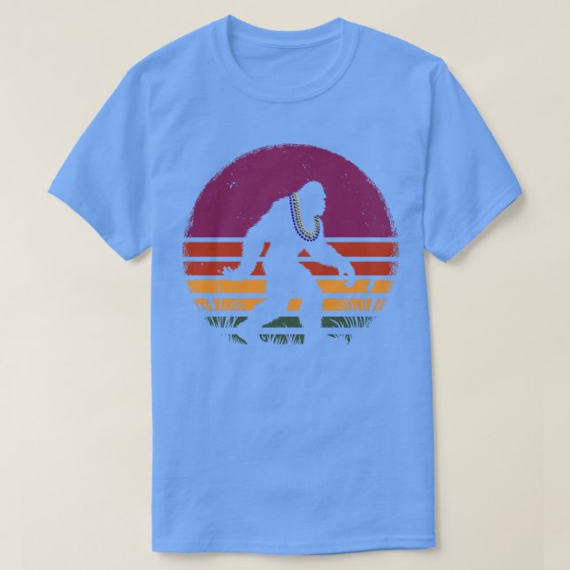 Bigfoot Sasquatch Mardi Gras Beads Happy Fat Tuesd T-Shirt (Design Front)