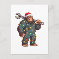 Bigfoot Sasquatch Mechanic Christmas Blue Collar
